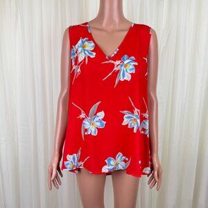 Anthropologie W5 Sleeveless High Low V-Neck Floral Top Blouse Size Large Orange